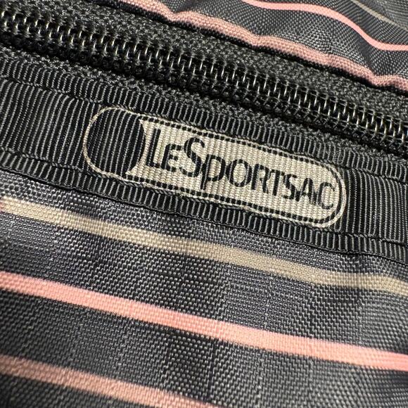 LeSportsac Black Striped Crossbody Travel‎ Bag Multicolor 3 Zipper Adjustable - Picture 7 of 16